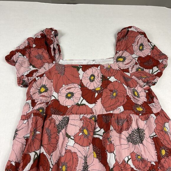 LOFT Babydoll Peasant Dress Floral Puff Sleeve Casual Cottagecore Pullover 12 - Picture 3 of 12